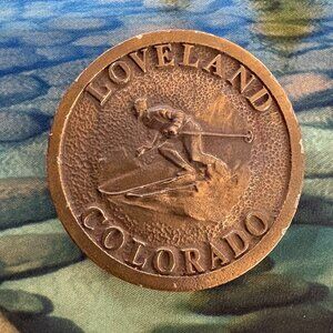 Vintage 1972 Wyoming Studio Art Works Bronze Loveland Colorado Skiing Belt Buckl